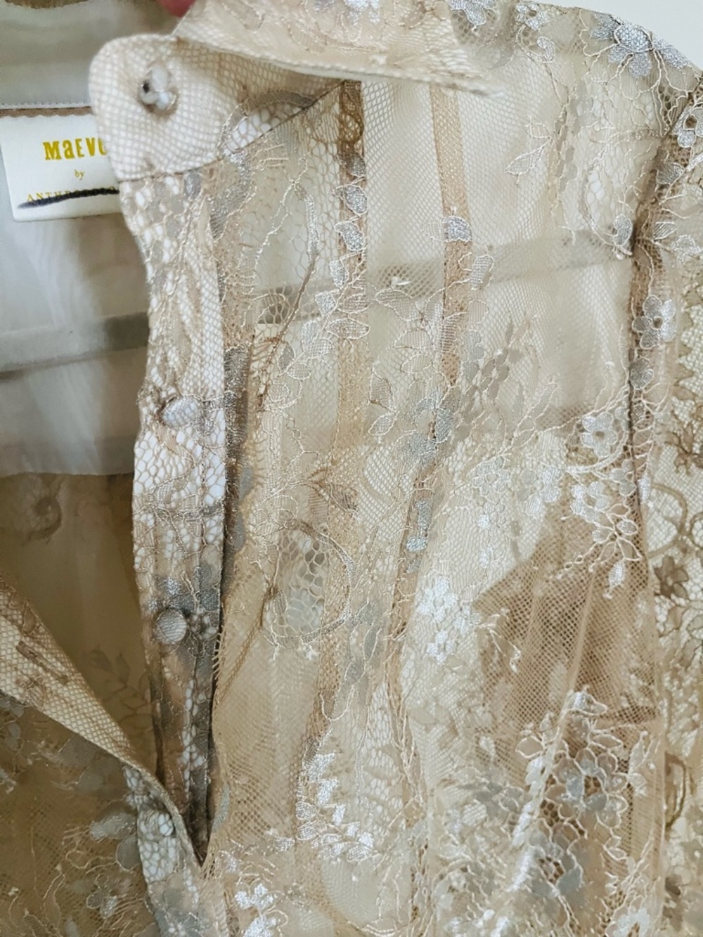 Maeve Anthropologie Sheer Lace Button-Down Shirt in Beige - Picture 7 of 7